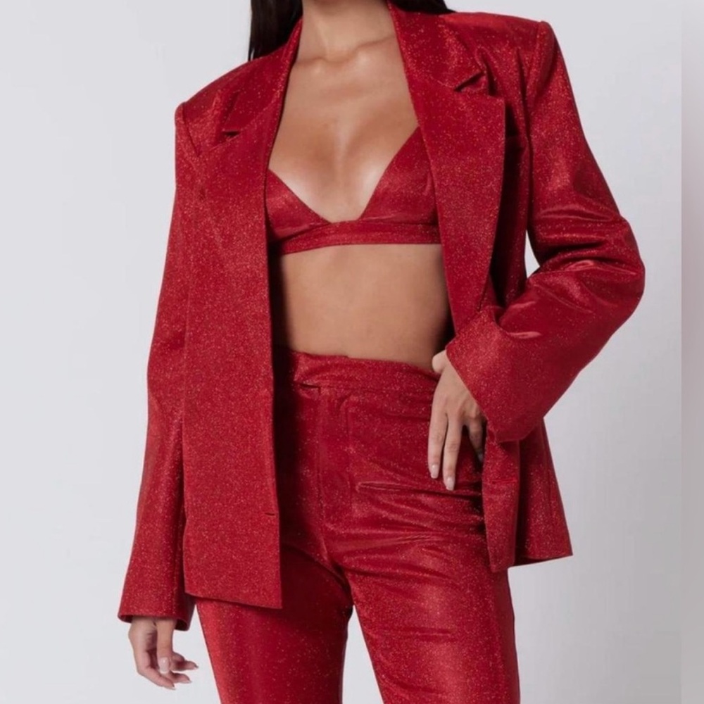 SLA The Label Red Glitter Suit Set 3 pcs Blazer Bra pants